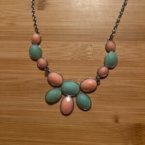 Pastel Mint/Coral cabochon bib Necklace blush pink powder boho bohemian beachy